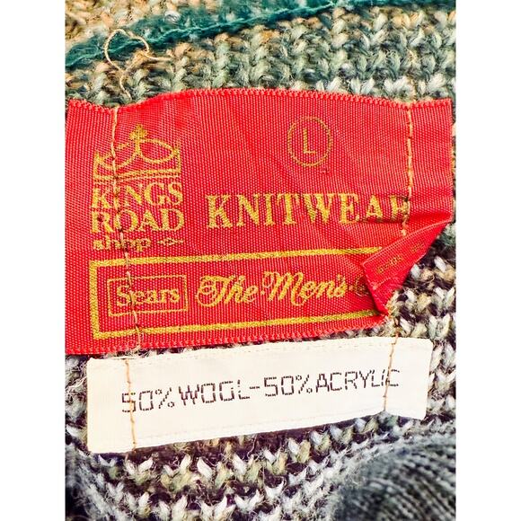 VTG Kings Road Sears Cardigan Mens L Green Cowichan Belted Sweater Western Boho - Picture 3 of 9